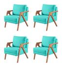 Kit 4 Poltronas Decorativa Mona Suede Azul Turquesa - Kimi Décor Kit 4 Poltronas Decorativa Mona Suede Azul Turquesa - Kimi Décor