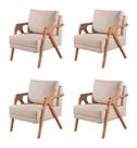 Kit 4 Poltronas Decorativa Mona Suede Bege - Kimi Décor