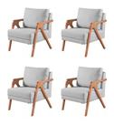 Kit 4 Poltronas Decorativa Mona Suede Cinza Claro - Kimi Décor