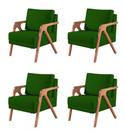 Kit 4 Poltronas Decorativa Mona Veludo Verde - Kimi Décor