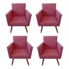 Kit 4 Poltronas Decorativa Nina com Rodapé Tecido Suede Rose Pés Palito Madeira - Maitê Moda Casa Kit 4 Poltronas Decorativa Nina com Rodapé Tecido Suede Rose Pés Palito Madeira - Maitê Moda Casa