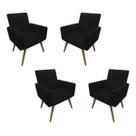 Kit 4 Poltronas Decorativa Nina Tecido Suede Preto Pés Palito Madeira - Maitê Moda Casa Kit 4 Poltronas Decorativa Nina Tecido Suede Preto Pés Palito Madeira - Maitê Moda Casa