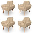 Kit 4 Poltronas Decorativa Opala Sala de Estar Tecido Suede Bege Kimi Decor