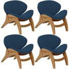 Kit 4 Poltronas Decorativa Orgânica Sala Living Kadosh L02 Suede Azul Marinho