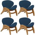 Kit 4 Poltronas Decorativa Orgânica Sala Living Kadosh L02 Suede Azul Marinho - Lyam Decor