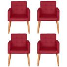 Kit 4 Poltronas Decorativa para Sala de Estar Sala de Espera Recepção estofada pés palito madeira