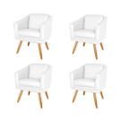 Kit 4 Poltronas Decorativa Valentina Sala Recepção Escritório Revestimento Sintético Branco