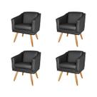 Kit 4 Poltronas Decorativa Valentina Sala Recepção Escritório Revestimento Sintético Preto