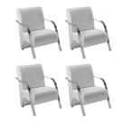 Kit 4 Poltronas Decorativas 1 Lugar Sevilha Braço Pé Alumínio Confortável Sala TV material sintético Branco