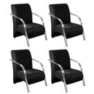 Kit 4 Poltronas Decorativas 1 Lugar Sevilha Braço Pé Alumínio Confortável Sala TV Suede Preto