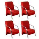 Kit 4 Poltronas Decorativas 1 Lugar Sevilha Braço Pé Alumínio Confortável Sala TV Suede Vermelho