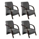 Kit 4 Poltronas Decorativas 1 Lugar Sevilha Braço Pé Madeira Confortável Sala TV Suede Grafite