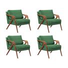 Kit 4 Poltronas Decorativas Mona Premium Linho Verde Base Madeira Maciça Kit 4 Poltronas Decorativas Mona Premium Linho Verde Base Madeira Maciça