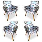 Kit 4 Poltronas Decorativas Nina Pés Palito Suede Triangulo Azul - Maitê Moda Casa Kit 4 Poltronas Decorativas Nina Pés Palito Suede Triangulo Azul - Maitê Moda Casa