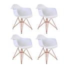 Kit 4 Poltronas Eiffel Eames Brancas com Braço Daw em Ferro Cobre