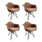 Kit 4 Poltronas Jantar Eames Eiffel Estofadas Caramelo Base Ferro Preto