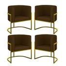 Kit 4 Poltronas Lua Sala Decorativa material sintético Marrom Balaqui Decor