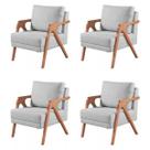 Kit 4 Poltronas Mona Madeira Maciça Linho Cinza Kimi Design