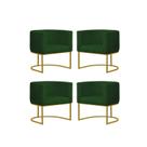 Kit 4 Poltronas Reforçada Decorativa Sala Estar Jantar Gabriela Base Ferro Dourado Suede Verde