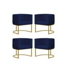 Kit 4 Poltronas Reforçada Decorativa Sala Gabriela Base Ferro Dourada Suede Azul Marinho