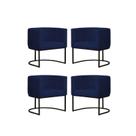 Kit 4 Poltronas Reforçada Decorativa Sala Gabriela Base Ferro Preta Suede Azul Marinho