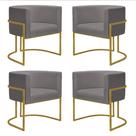 Kit 4 Poltronas Reforçadas Decorativa Sala Nayara Base Ferro Dourada Suede
