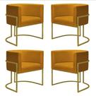 Kit 4 Poltronas Reforçadas Decorativa Sala Nayara Base Ferro Dourada Suede Mostarda