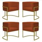 Kit 4 Poltronas Reforçadas Decorativa Sala Nayara Base Ferro Dourada Suede Terracota