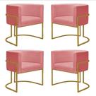 Kit 4 Poltronas Reforçadas Decorativa Sala Nayara Base Ferro Dourado Suede Rose