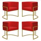 Kit 4 Poltronas Reforçadas Decorativa Sala Nayara Base Ferro Dourado Suede Vermelho Kit 4 Poltronas Reforçadas Decorativa Sala Nayara Base Ferro Dourado Suede Vermelho