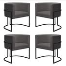 Kit 4 Poltronas Reforçadas Decorativa Sala Nayara Base Ferro Preto Suede