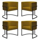 Kit 4 Poltronas Reforçadas Decorativa Sala Nayara Base Ferro Preto Suede