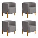 Kit 4 Poltronas Requinte em Linho Pés de Madeira Encosto Curvo Conjunto Sofisticado - Cinza Escuro