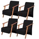 Kit 4 Poltronas Venus 1 Lugar Braço Madeira Maciça material sintético Unidecor Preto
