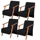 Kit 4 Poltronas Venus 1 Lugar Braço Madeira Maciça material sintético Unidecor