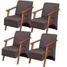 Kit 4 Poltronas Venus 1 Lugar Braço Madeira Maciça Tecido Suede Unidecor Marrom
