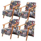 Kit 4 Poltronas Venus 1 Lugar Braço Madeira Maciça Tecido Suede Unidecor