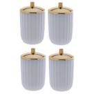 Kit 4 Porta Algodão Cotonete Canelatta Branco 14x8Cm 1536 Paramount