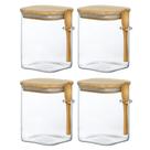 Kit 4 Porta Condimentos Vidro E Bambu Com Colher 1200ml