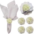 Kit 4 Porta Guardanapo Mimosa Flor Crisântemo Artesanal em Tecido para Mesa Branco Maison Charlo