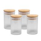 Kit 4 Porta Mantimento Vidro Borossilicato Tampa Hermética Bambu 90ml - Wolff Kit 4 Porta Mantimento Vidro Borossilicato Tampa Hermética Bambu 90ml - Wolff