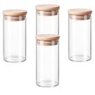 Kit 4 Porta Organizador Mantimento Vidro Cozinha Lavanderia Armario 1150ml Tampa Bambu Pote Multiuso