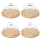 Kit 4 Porta Queijos de Bambu com Cúpula Vidro Queijeira Bird Tábua Frios Wolff