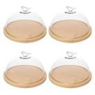 Kit 4 Porta Queijos de Bambu com Cúpula Vidro Queijeira Bird Tábua Frios Wolff
