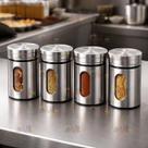 Kit 4 Porta Saleiro Tempero Pimenteiro Inox com VIDRO INTERNO 100ml Sal Temperos