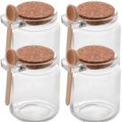 Kit 4 Porta Tempero Condimento de Vidro com Colher de Bambu Tampa Rolha 240ml Pote de Mel Saleiro Açucareiro Lyor