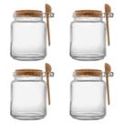 Kit 4 Porta Tempero Vidro Colher Bambu tampa de Rolha 240ml
