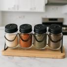 Kit 4 Porta Temperos Horizontal COM SUPORTE PRETO 100ml Suporte Bancada Cozinha Organizador Temperos Vidro