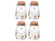 Kit 4 Porta Temperos Redondos De Vidro Tampa De Rolha Floral