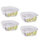 Kit 4 Pote 320ml Vidro Forno Microondas Quadrado Hermetico